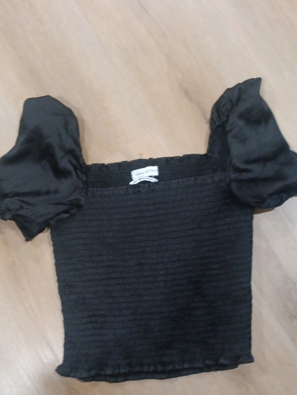 Urban Outfitters Black Smocked Crop Top with Puff Detail